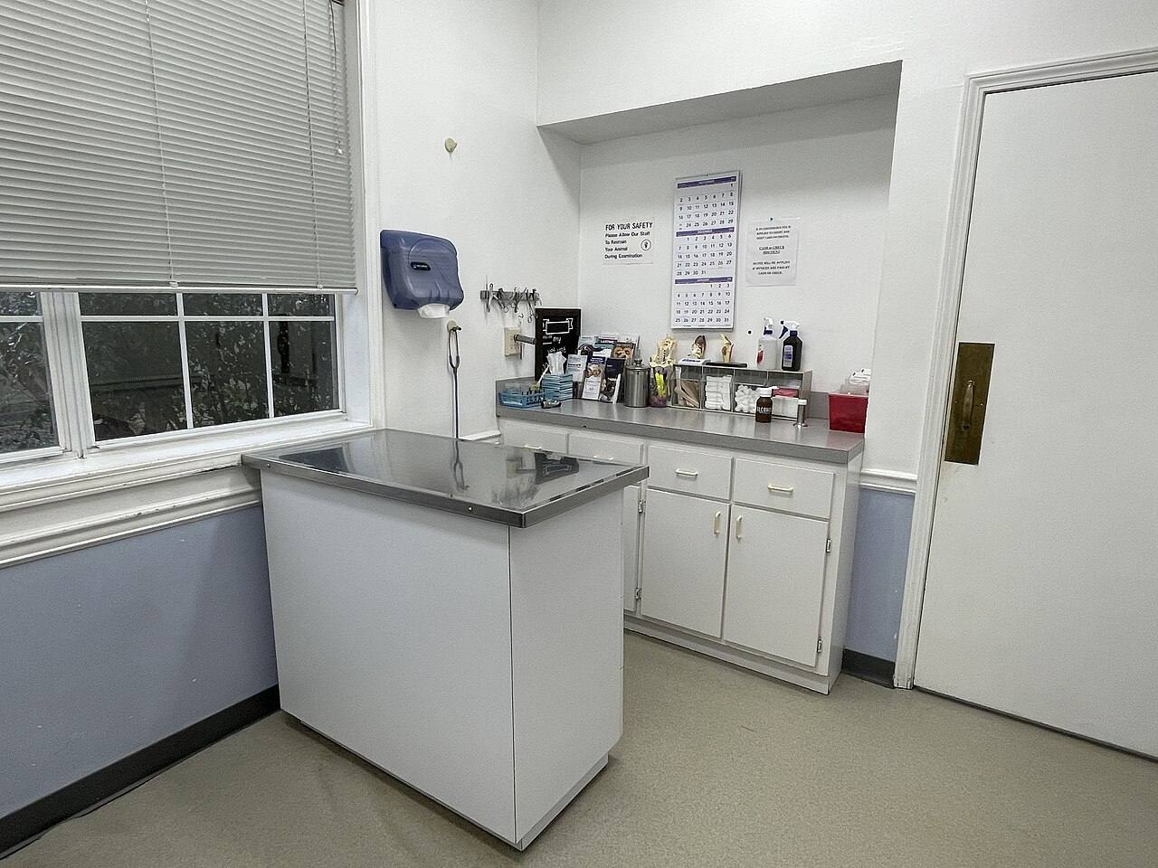 Behandlungsraum einer Tierklinik mit Edelstahltisch