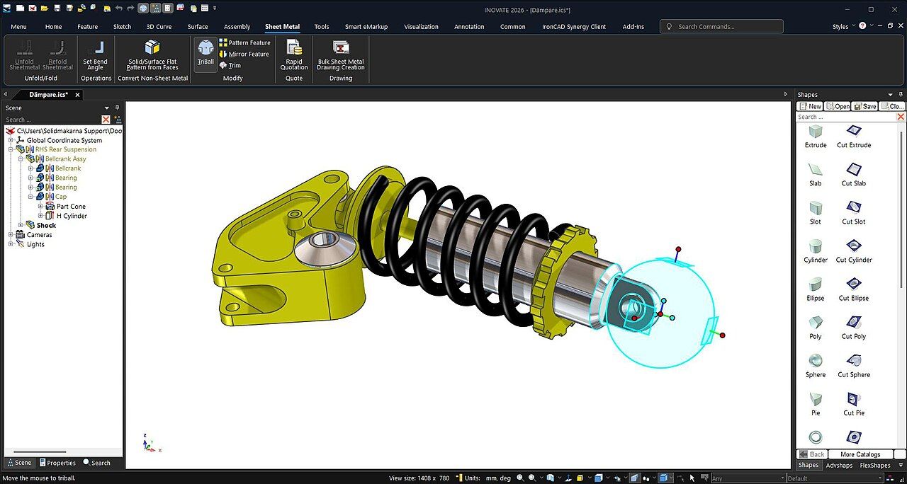 CAD-Programm mit Bauteil und Feder
