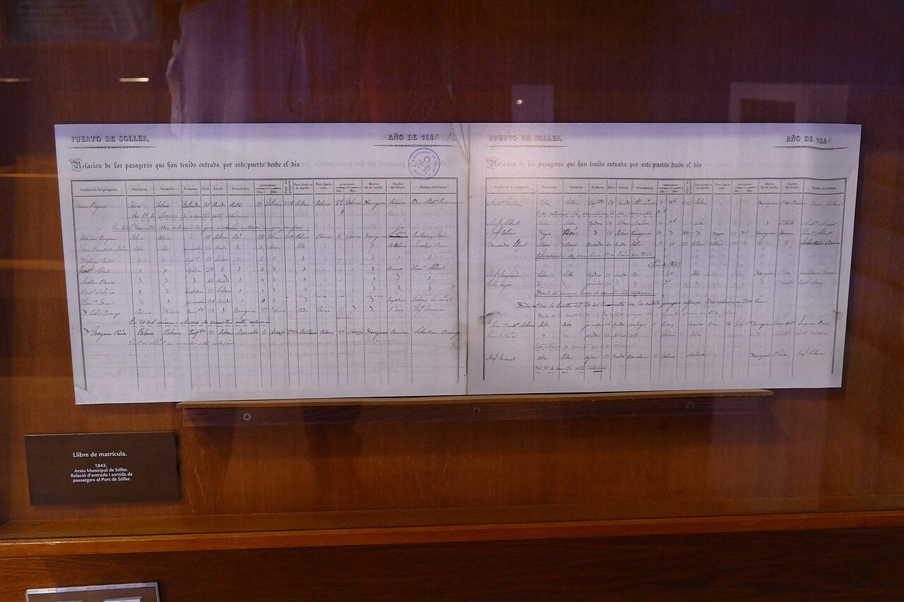 Aufgeschlagenes historisches Rechnungsbuch in einer Vitrine
